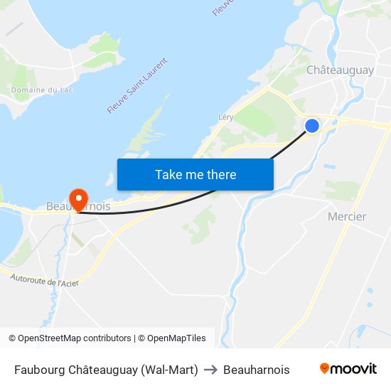 Faubourg Châteauguay (Wal-Mart) to Beauharnois map