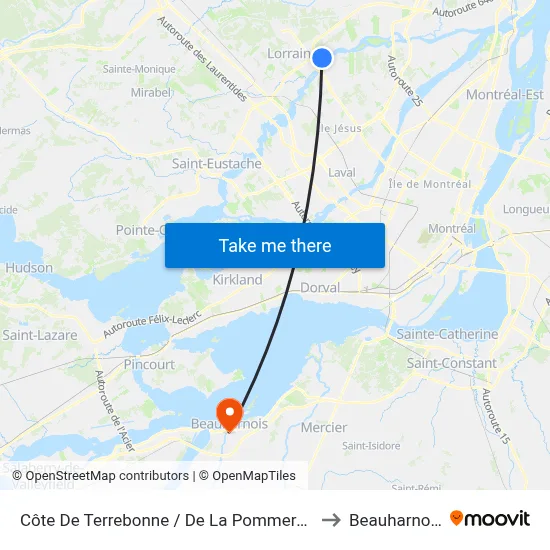 Côte De Terrebonne / De La Pommeraie to Beauharnois map
