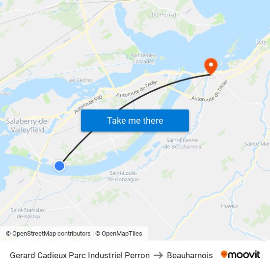 Gerard Cadieux Parc Industriel Perron to Beauharnois map