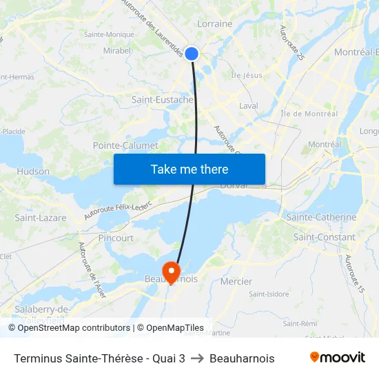 Terminus Sainte-Thérèse - Quai 3 to Beauharnois map