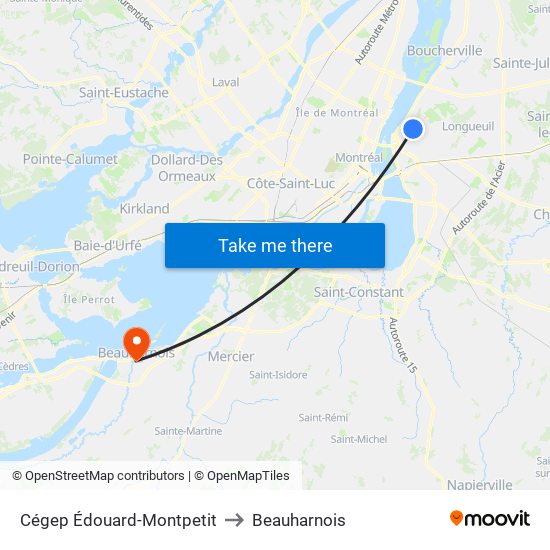 Cégep Édouard-Montpetit to Beauharnois map