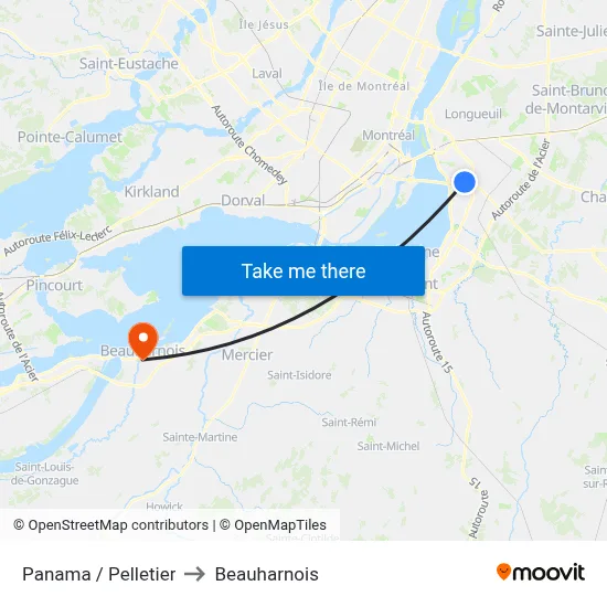 Panama / Pelletier to Beauharnois map