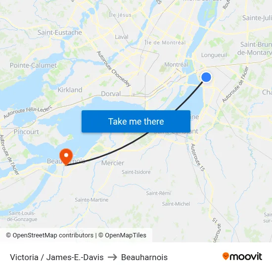 Victoria / James-E.-Davis to Beauharnois map