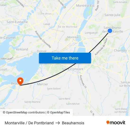 Montarville / De Pontbriand to Beauharnois map