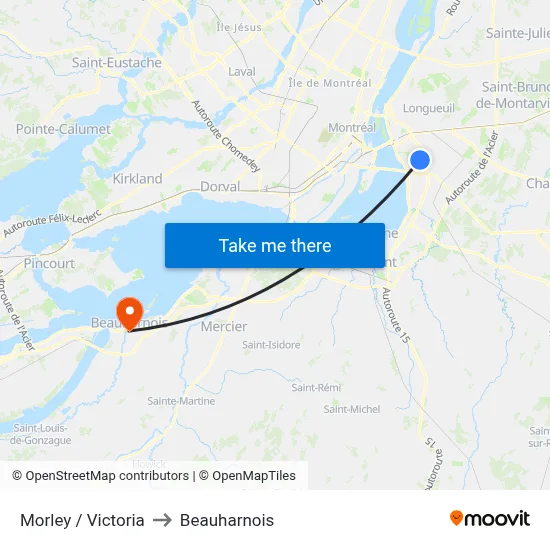 Morley / Victoria to Beauharnois map