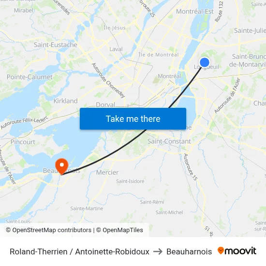Roland-Therrien / Antoinette-Robidoux to Beauharnois map