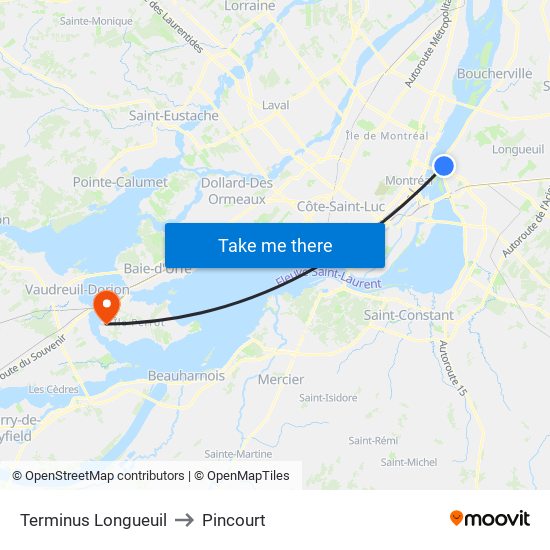 Terminus Longueuil to Pincourt map