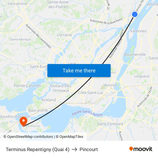 Terminus Repentigny (Quai 4) to Pincourt map