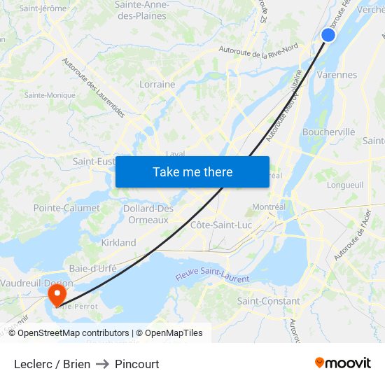 Leclerc / Brien to Pincourt map