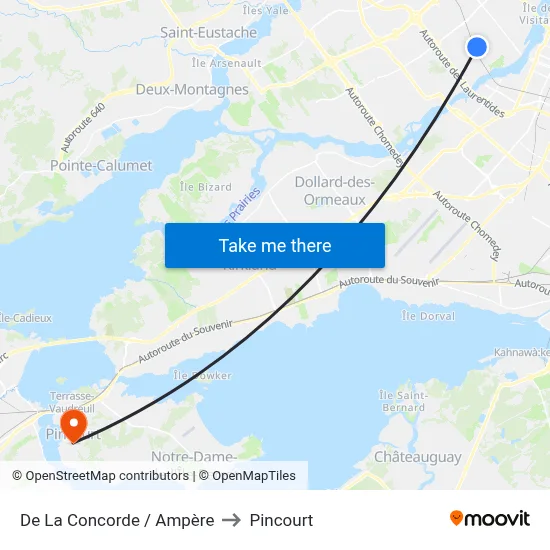 De La Concorde / Ampère to Pincourt map