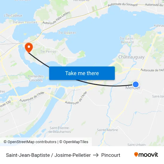 Saint-Jean-Baptiste / Josime-Pelletier to Pincourt map