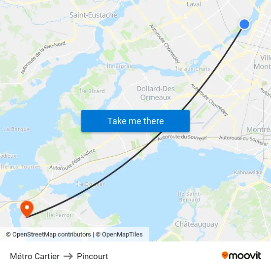 Métro Cartier to Pincourt map