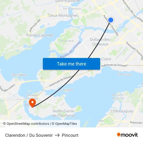 Clarendon / Du Souvenir to Pincourt map