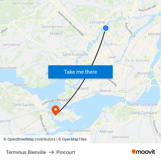 Terminus Bienville to Pincourt map