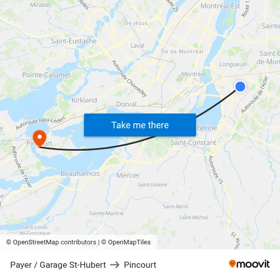 Payer / Garage St-Hubert to Pincourt map