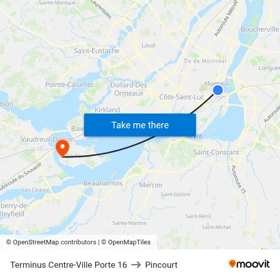 Terminus Centre-Ville Porte 16 to Pincourt map
