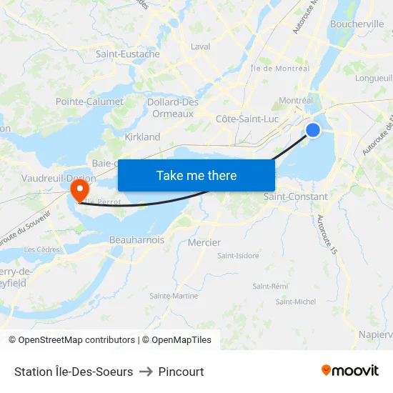 Station Île-Des-Soeurs to Pincourt map