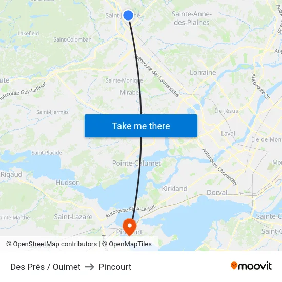 Des Prés / Ouimet to Pincourt map
