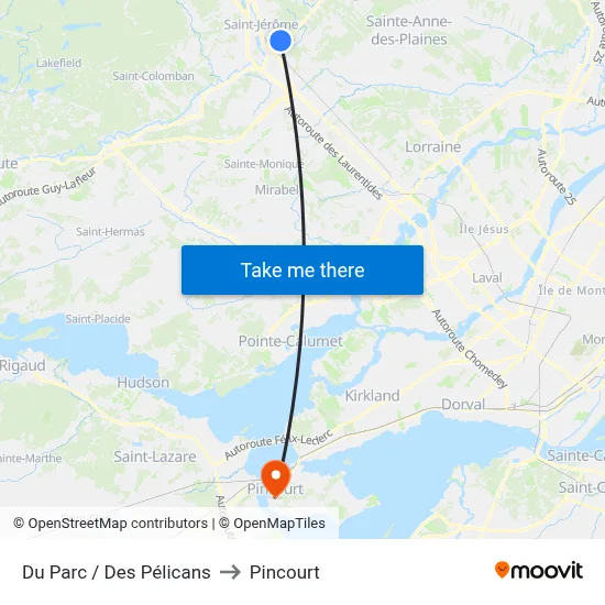Du Parc / Des Pélicans to Pincourt map