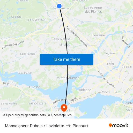 Monseigneur-Dubois / Laviolette to Pincourt map