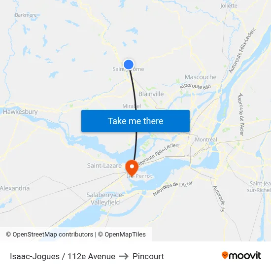 Isaac-Jogues / 112e Avenue to Pincourt map