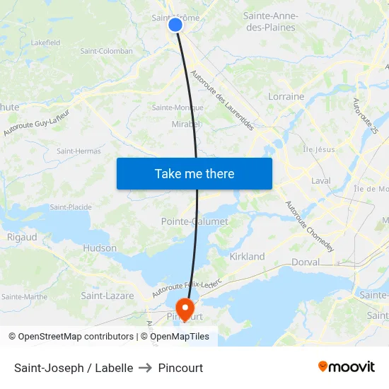 Saint-Joseph / Labelle to Pincourt map