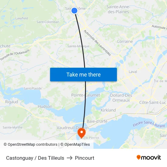 Castonguay / Des Tilleuls to Pincourt map