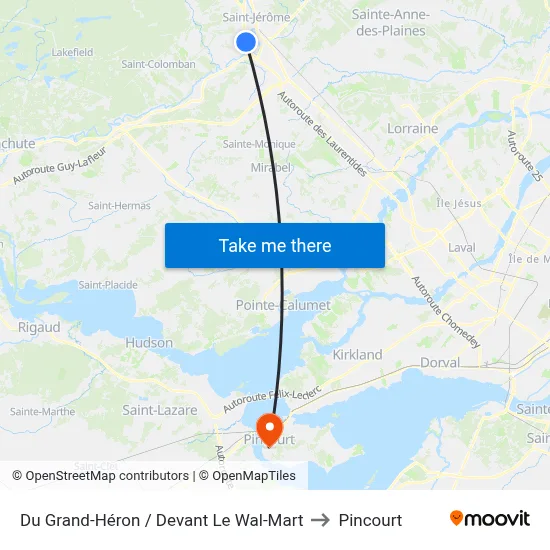 Du Grand-Héron / Devant Le Wal-Mart to Pincourt map