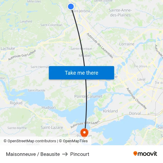 Maisonneuve / Beausite to Pincourt map