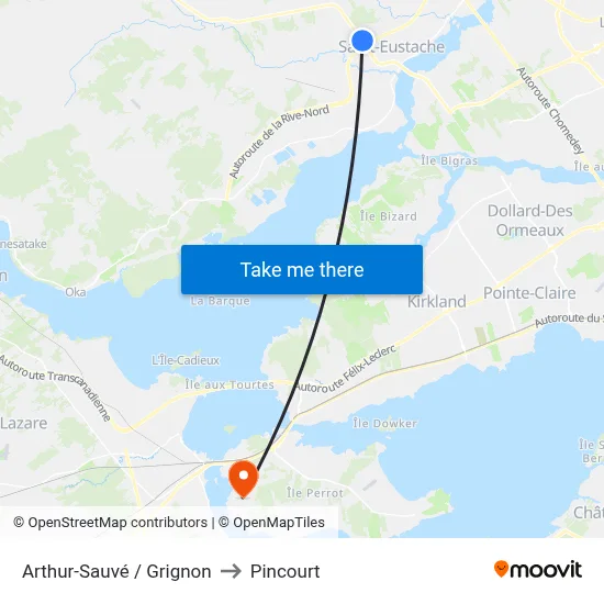 Arthur-Sauvé / Grignon to Pincourt map