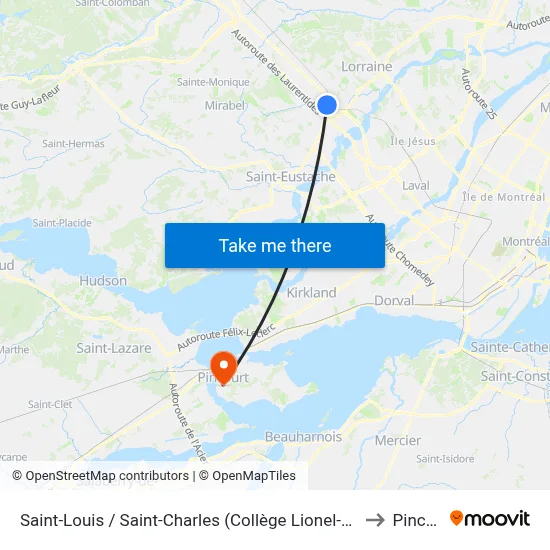 Saint-Louis / Saint-Charles (Collège Lionel-Groulx) - Quai 1 to Pincourt map
