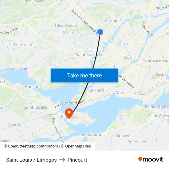 Saint-Louis / Limoges to Pincourt map