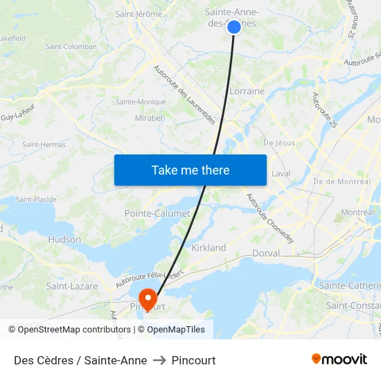 Des Cèdres / Sainte-Anne to Pincourt map