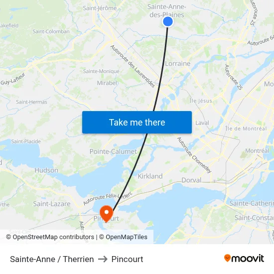 Sainte-Anne / Therrien to Pincourt map