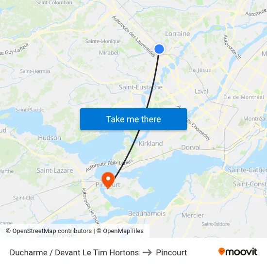 Ducharme / Devant Le Tim Hortons to Pincourt map