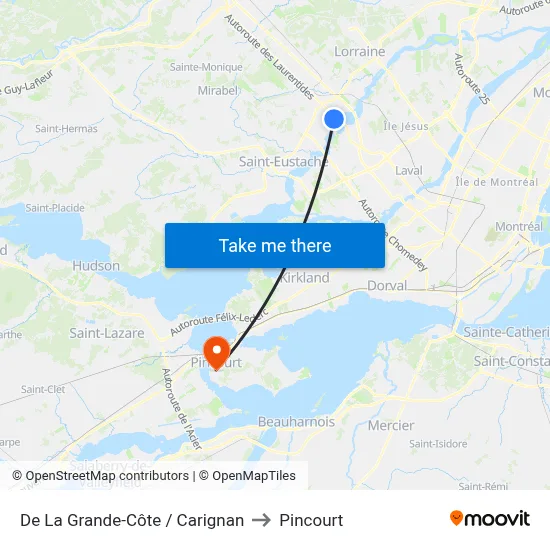 De La Grande-Côte / Carignan to Pincourt map