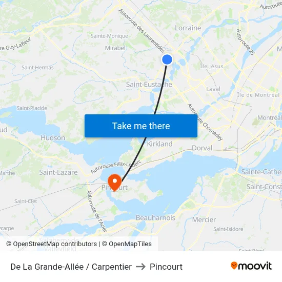 De La Grande-Allée / Carpentier to Pincourt map