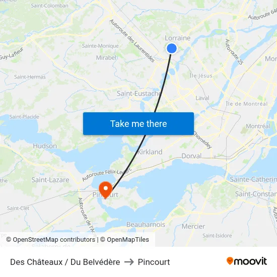 Des Châteaux / Du Belvédère to Pincourt map