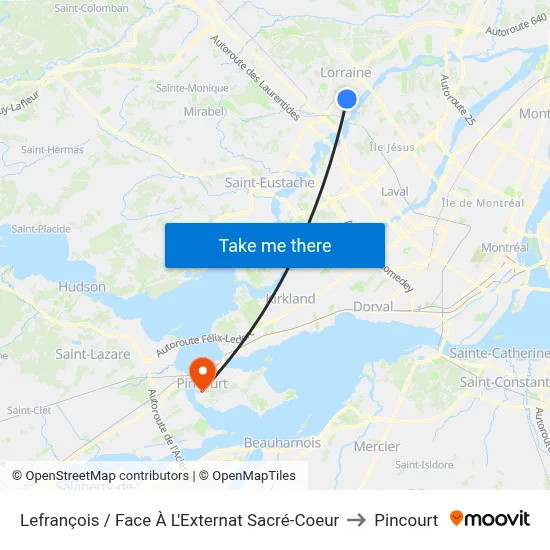 Lefrançois / Face À L'Externat Sacré-Coeur to Pincourt map