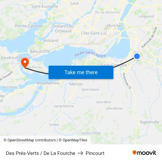 Des Prés-Verts / De La Fourche to Pincourt map