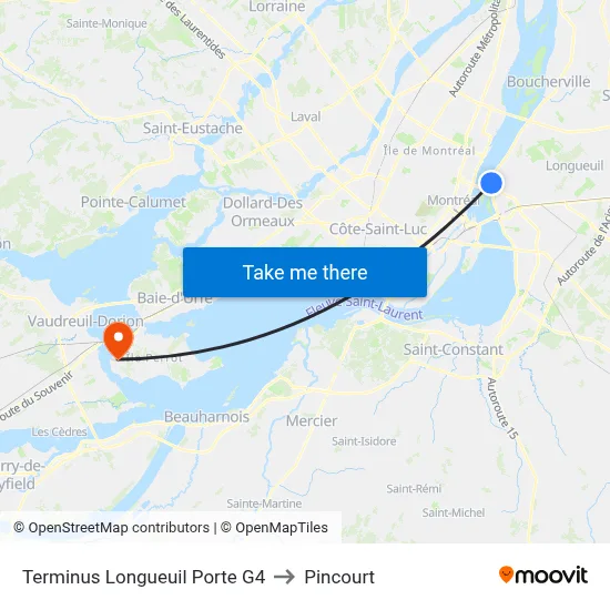 Terminus Longueuil Porte G4 to Pincourt map