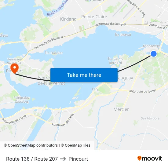 Route 138 / Route 207 to Pincourt map