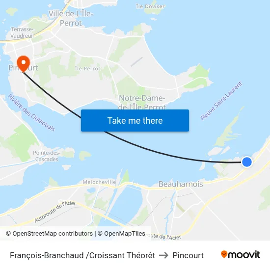 François-Branchaud /Croissant Théorêt to Pincourt map