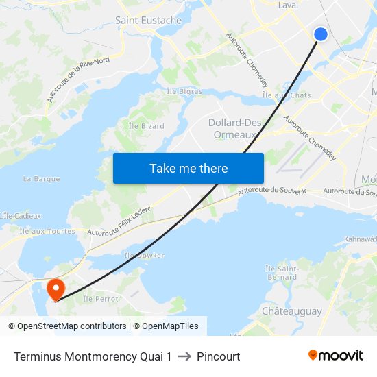 Terminus Montmorency Quai 1 to Pincourt map