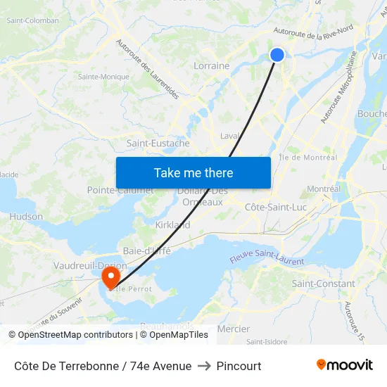 Côte De Terrebonne / 74e Avenue to Pincourt map