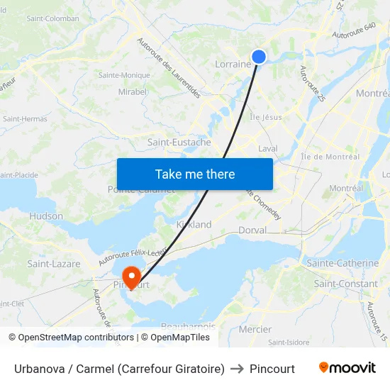 Urbanova / Carmel (Carrefour Giratoire) to Pincourt map