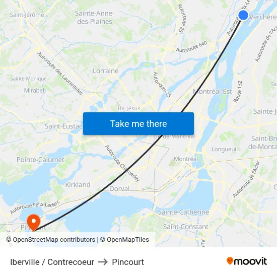 Iberville / Contrecoeur to Pincourt map