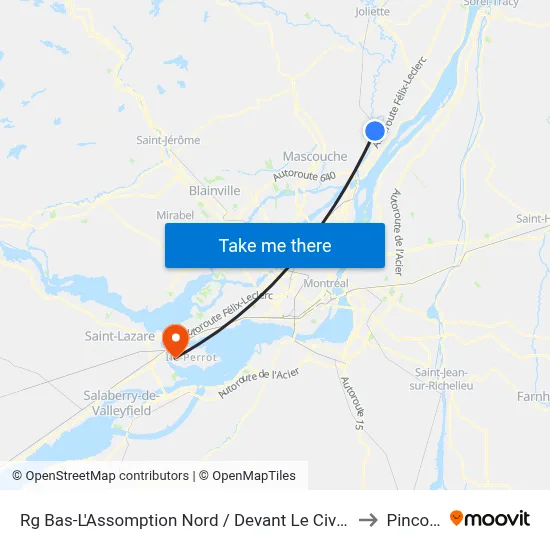 Rg Bas-L'Assomption Nord / Devant Le Civique 905 to Pincourt map