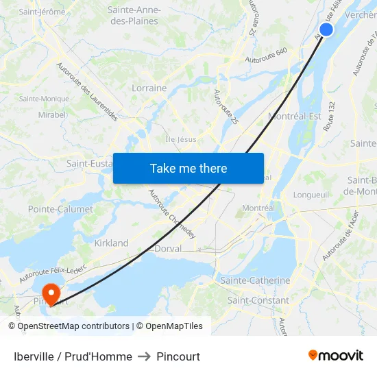 Iberville / Prud'Homme to Pincourt map