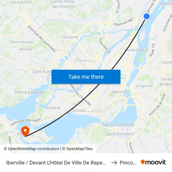 Iberville / Devant L'Hôtel De Ville De Repentigny to Pincourt map